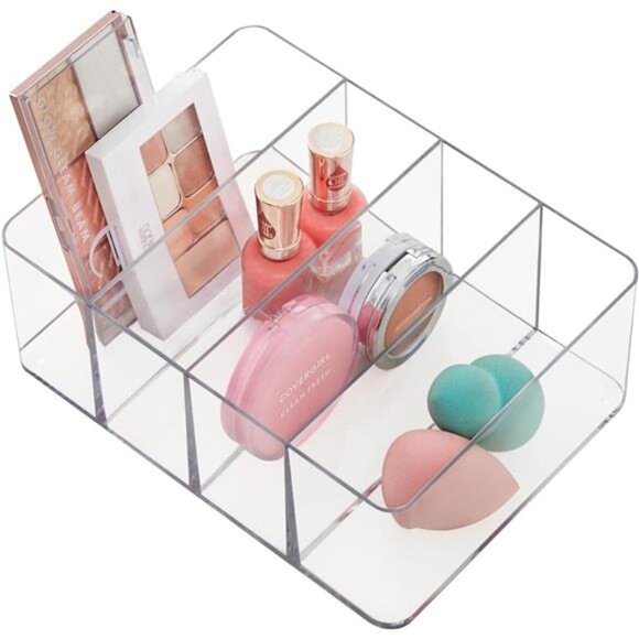 STORi 4-Compartment Clear Plastic Organizer | Rectangular Divided Makeup Bin USA - Picture 1 of 7